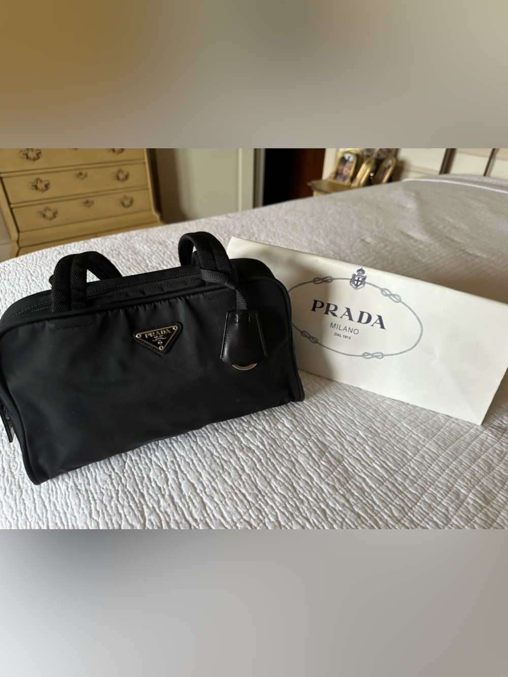 Prada Black Nylon Shoulder Bag with Silver Logo